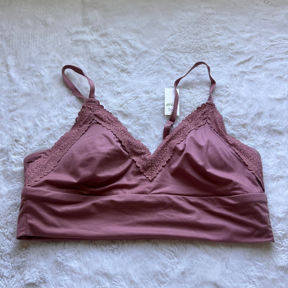 Aerie Real Good Lace Trim Wireless Bralette Dusty Mauve Rose Size Medium NWT